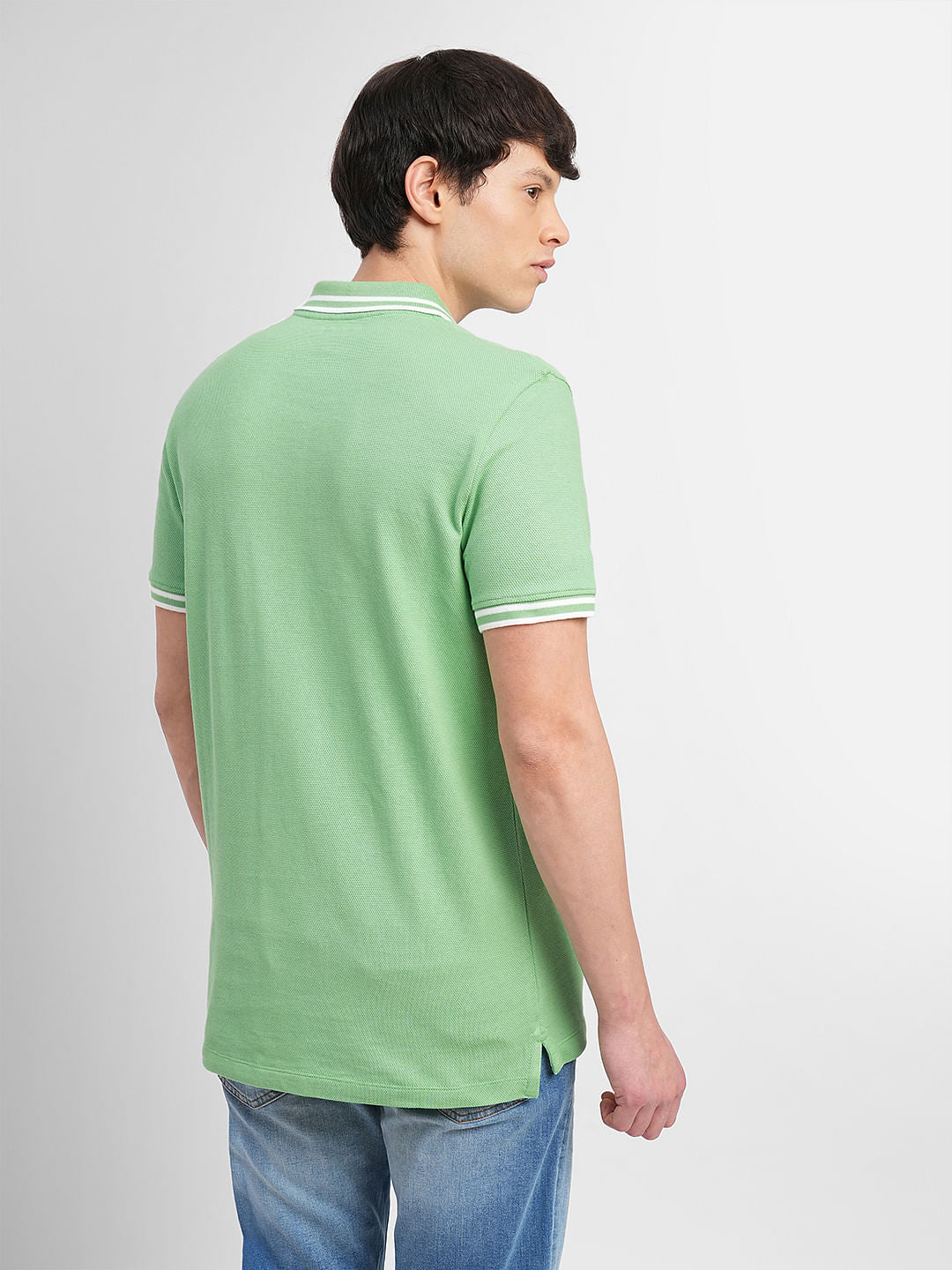 Green Contrast Tipping Polo T-shirt