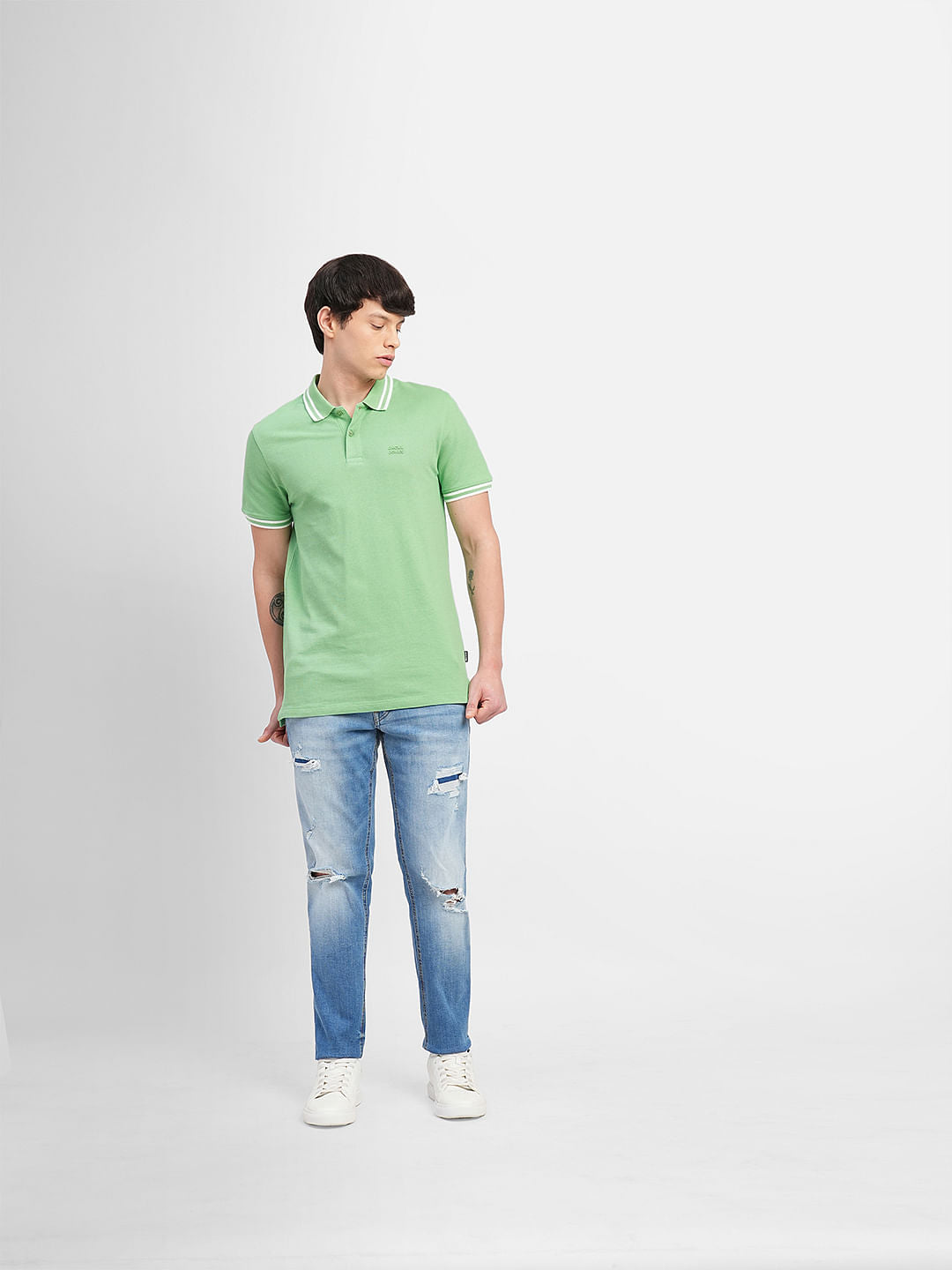 Green Contrast Tipping Polo T-shirt