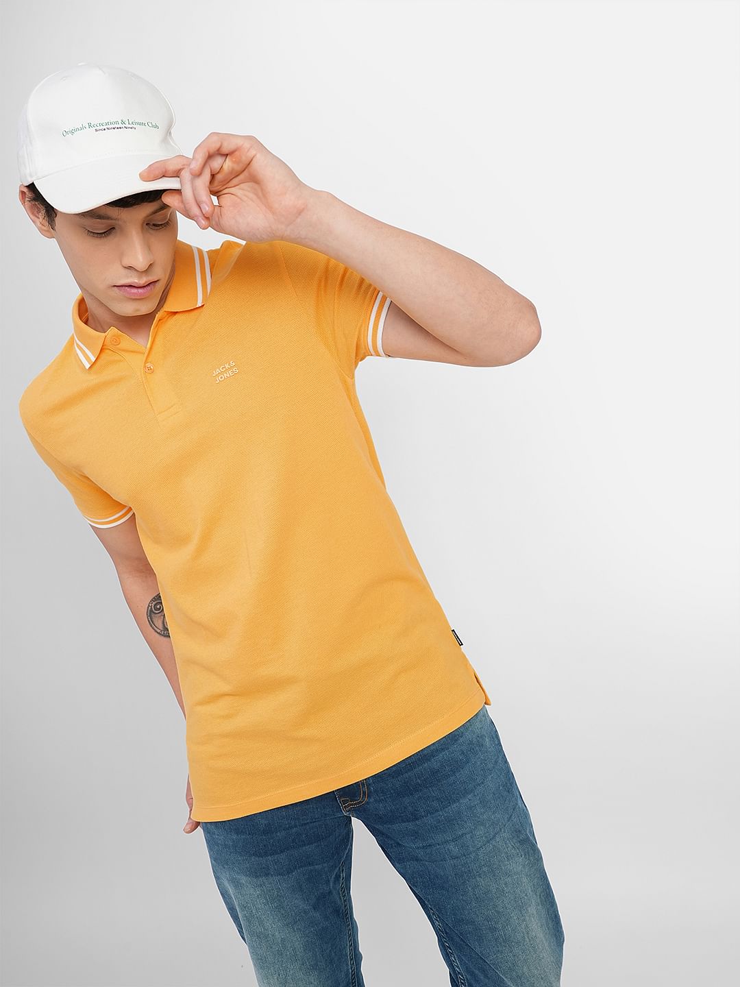 Yellow Contrast Tipping Polo T-shirt - S