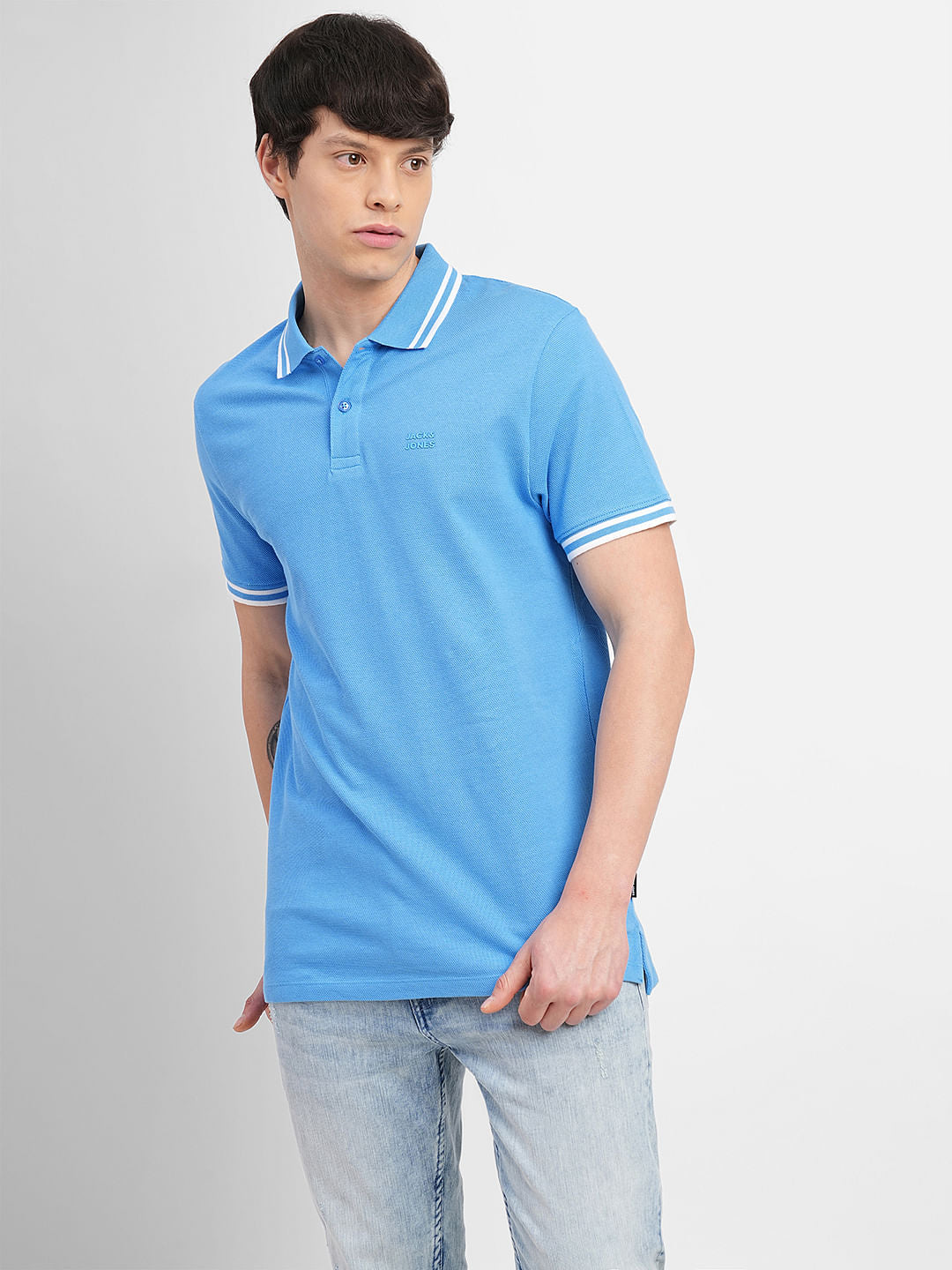 Blue Contrast Tipping Polo T-shirt