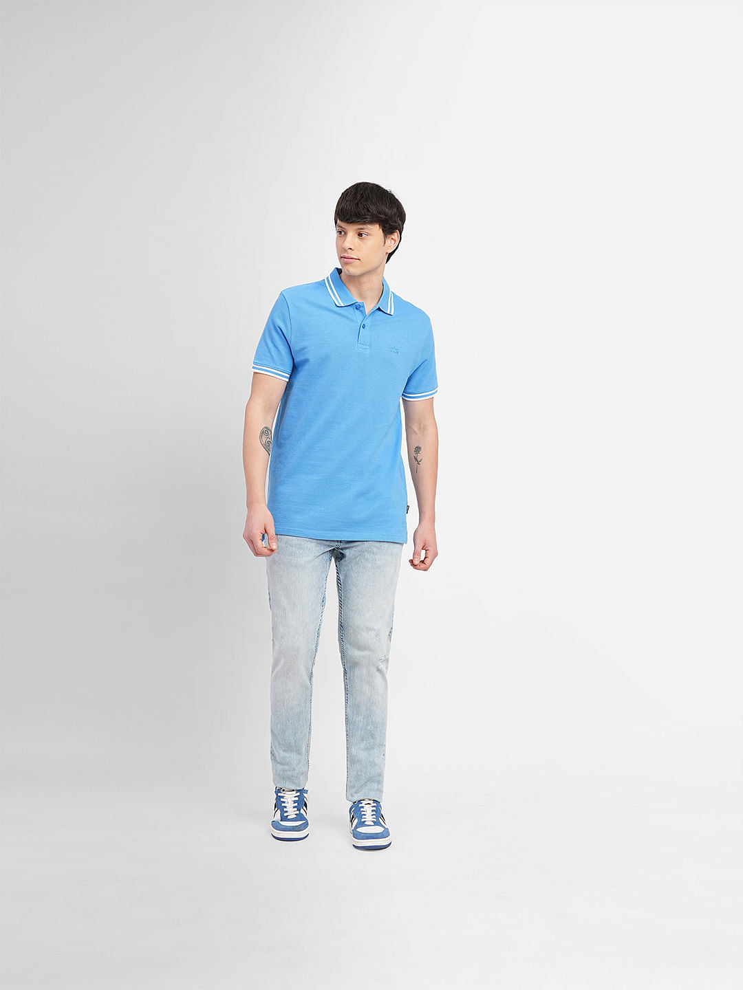 Blue Contrast Tipping Polo T-shirt