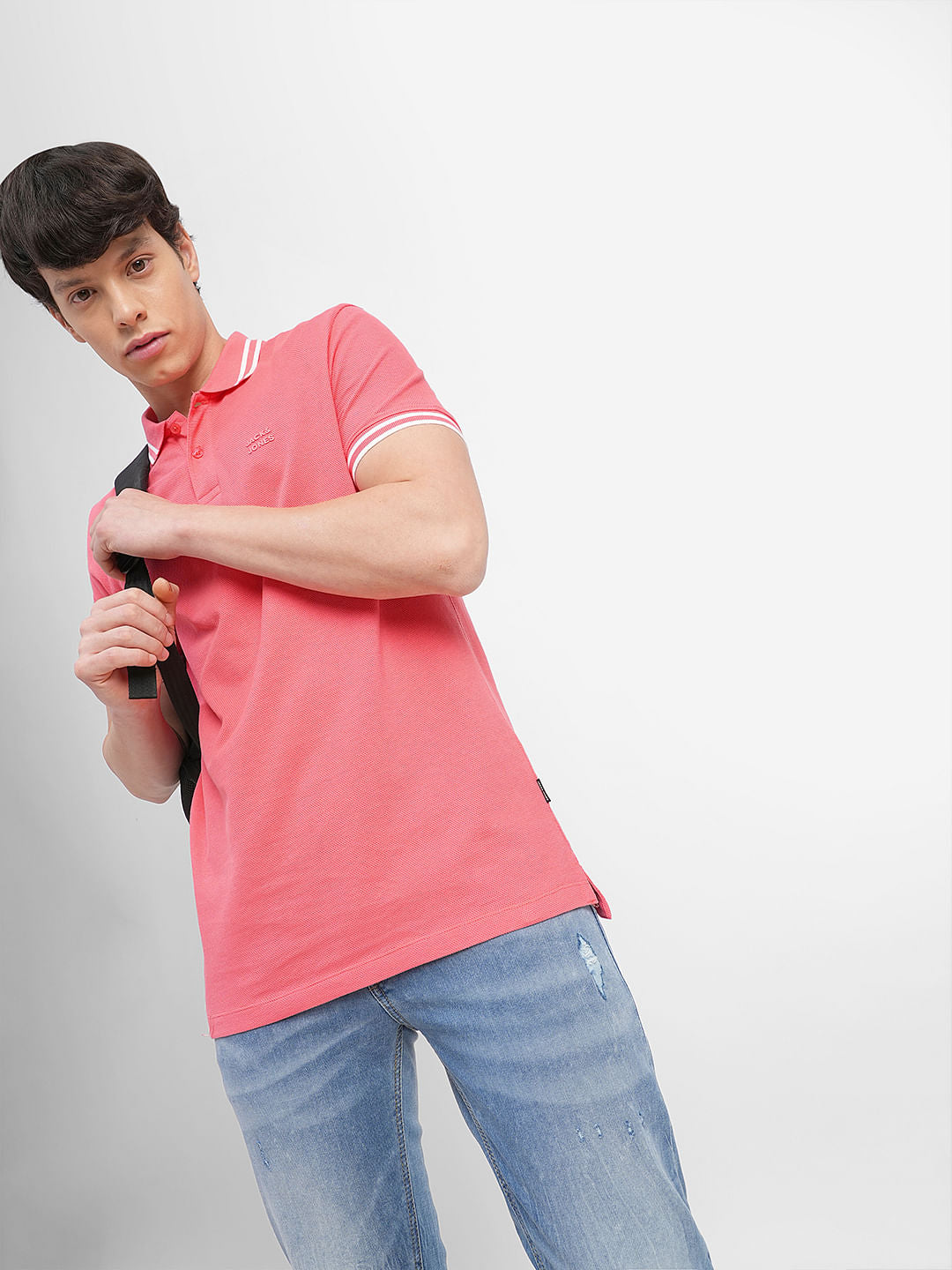 Coral Contrast Tipping Polo T-shirt - S