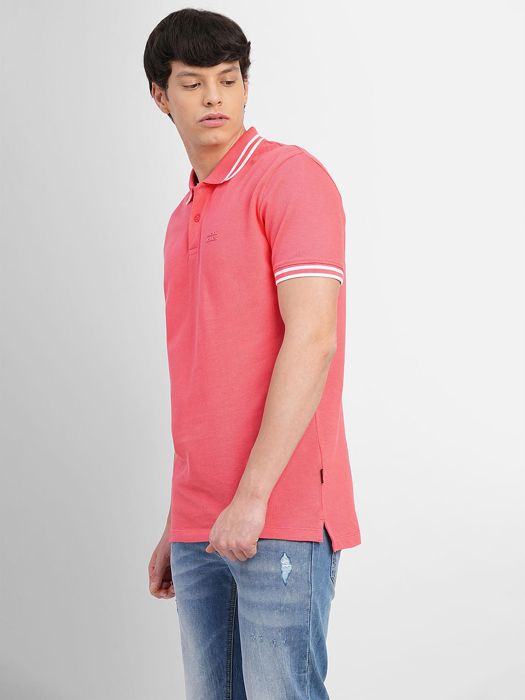 Coral Contrast Tipping Polo T-shirt