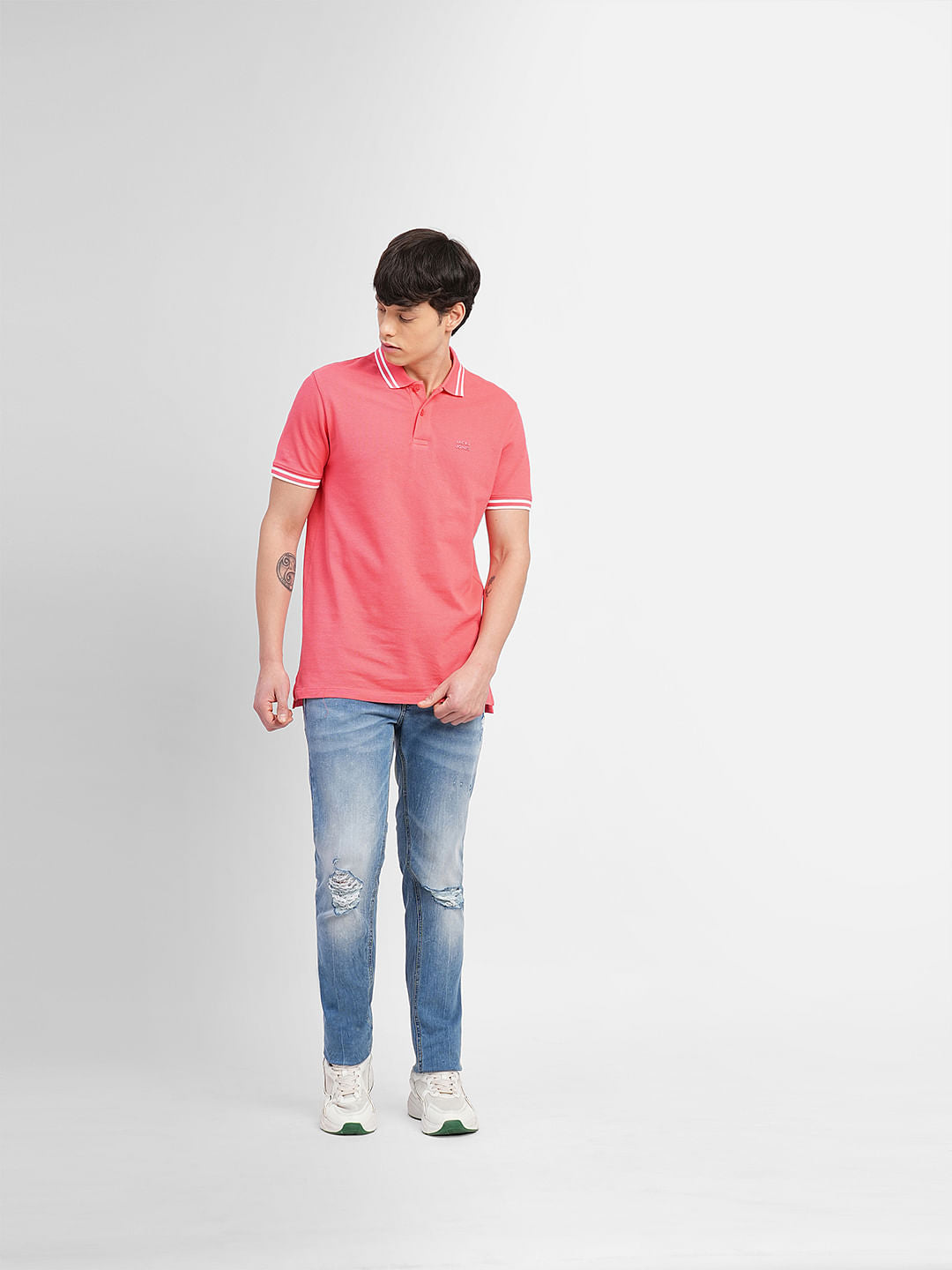 Coral Contrast Tipping Polo T-shirt