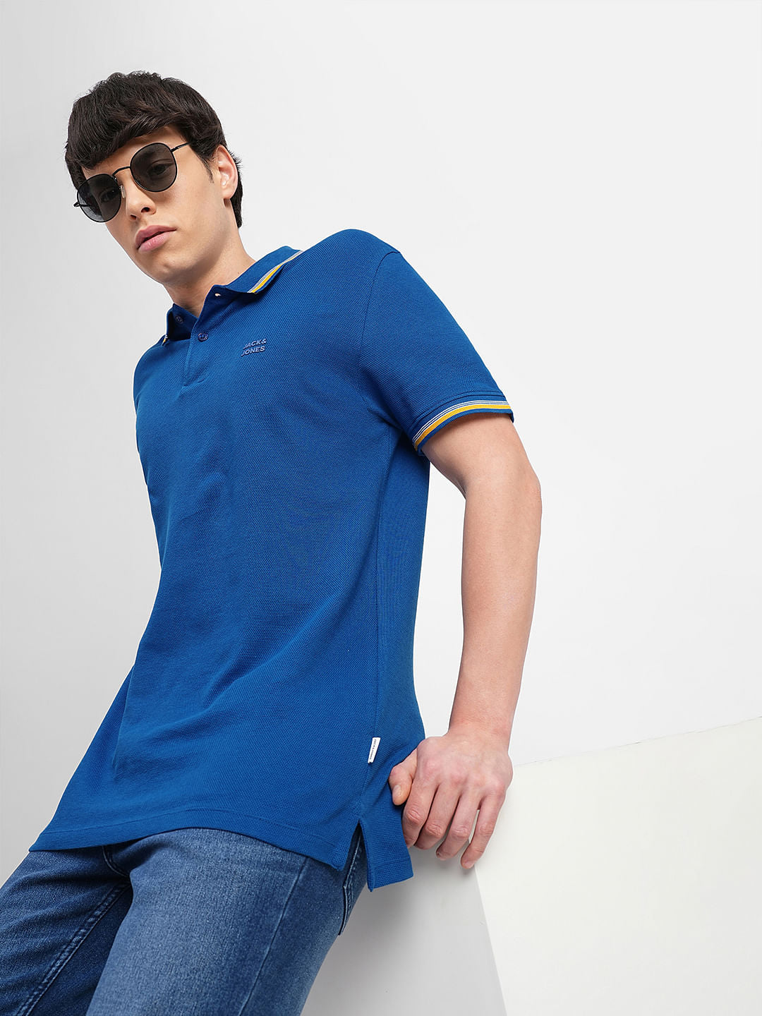 Dark Blue Contrast Tipping Polo T-shirt - S