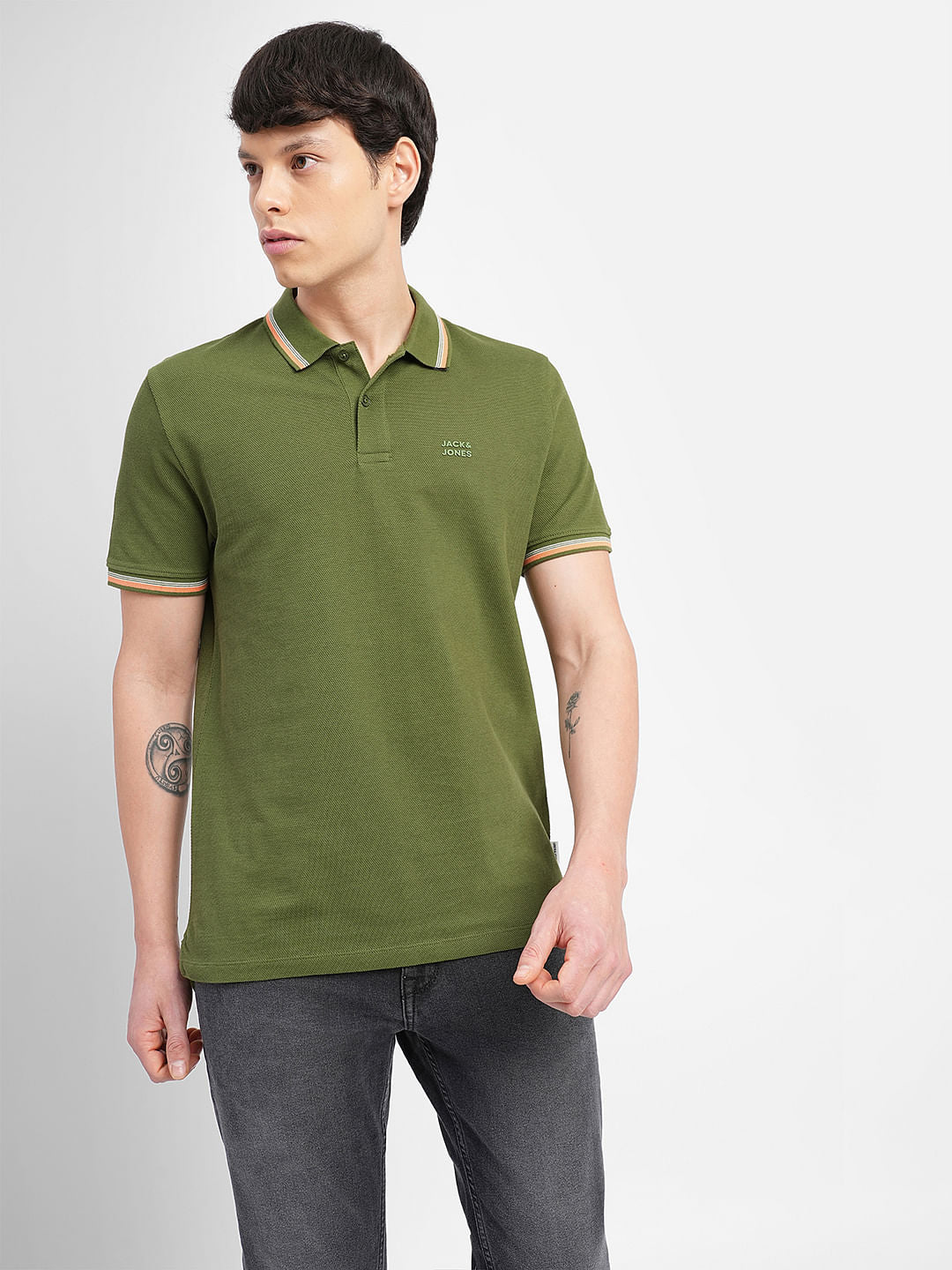 Green Contrast Tipping Polo T-shirt
