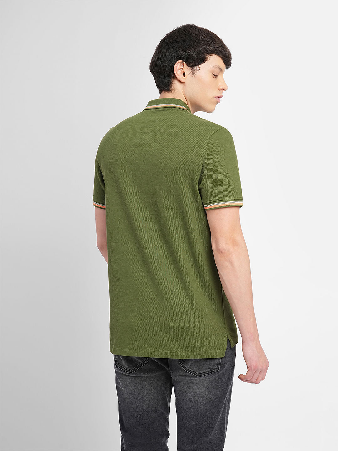 Green Contrast Tipping Polo T-shirt