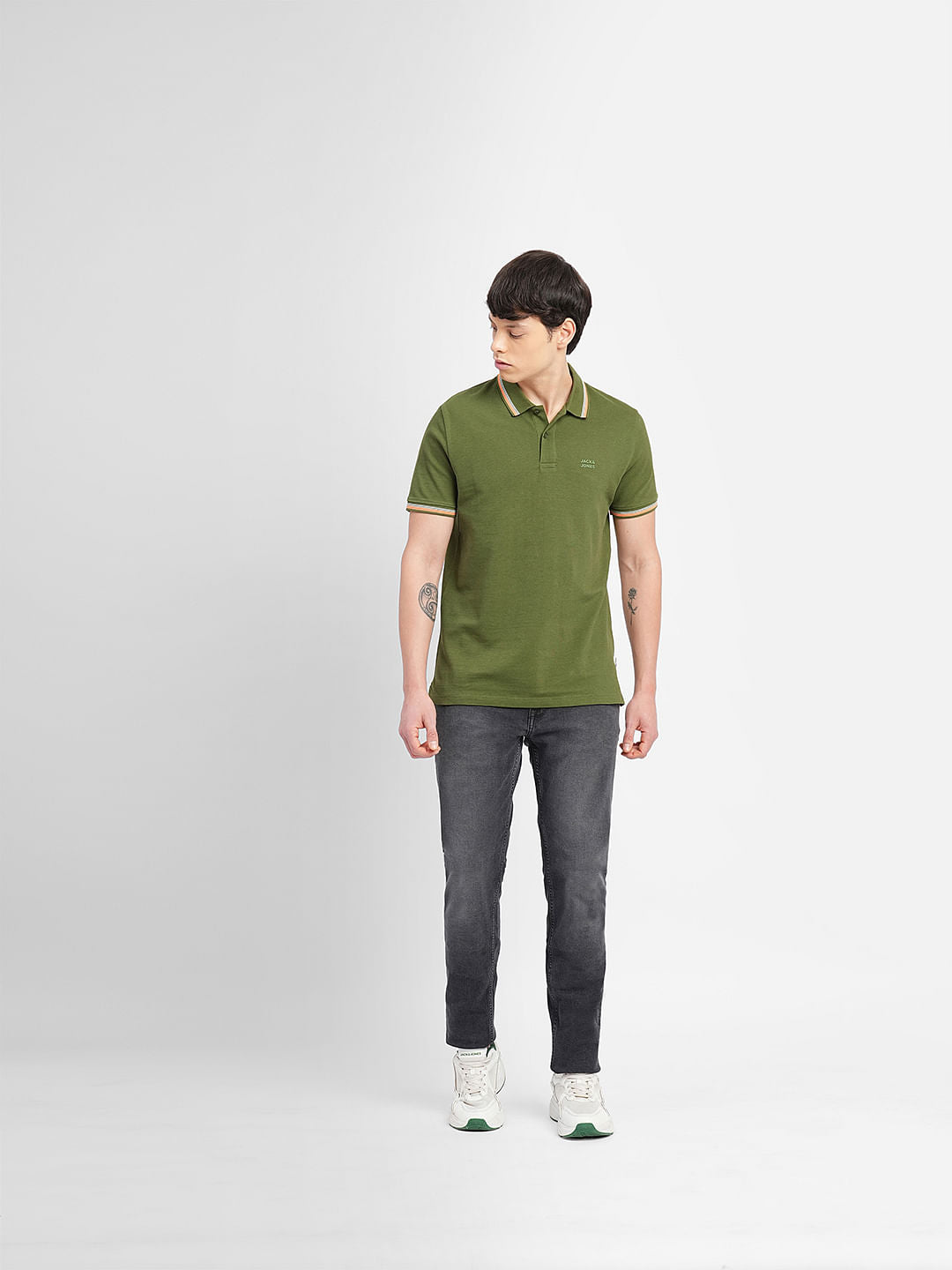 Green Contrast Tipping Polo T-shirt