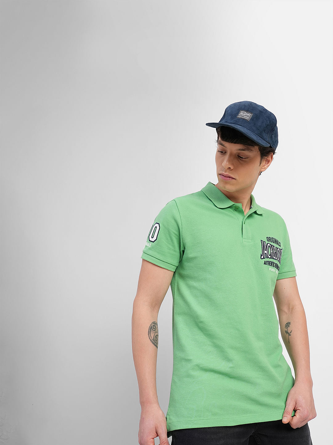 Green Embroidered Print Polo T-shirt - S
