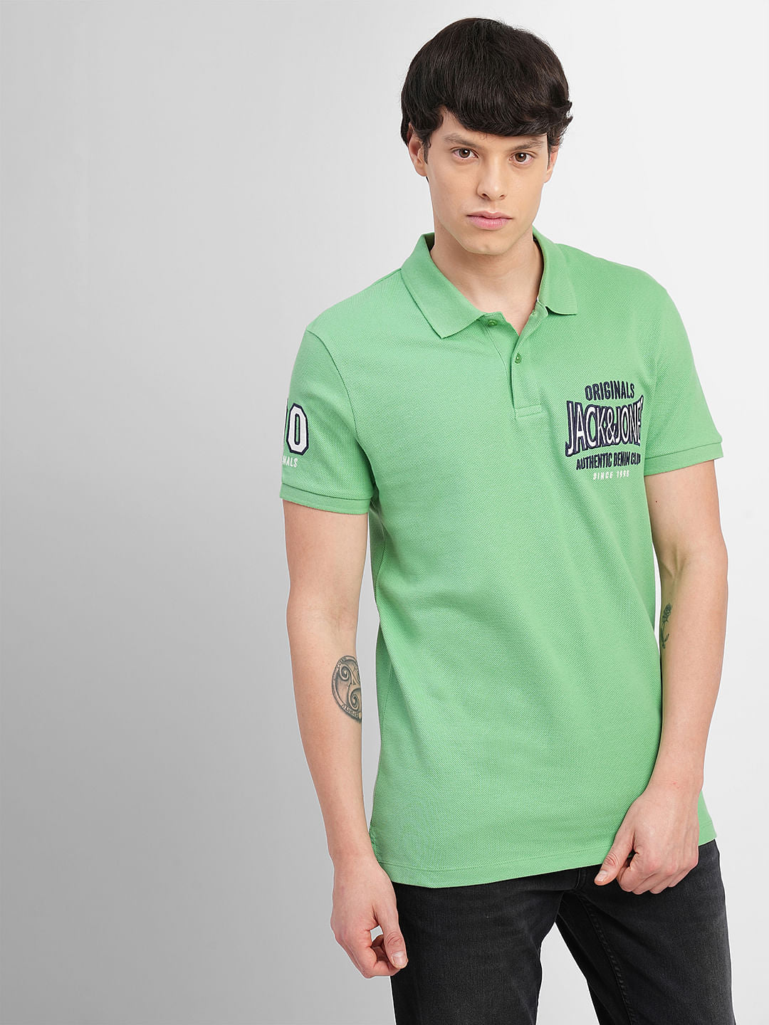 Green Embroidered Print Polo T-shirt