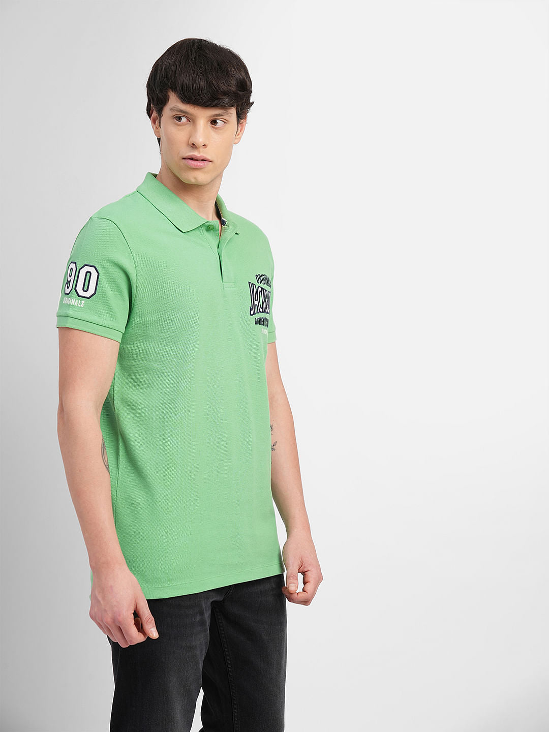 Green Embroidered Print Polo T-shirt