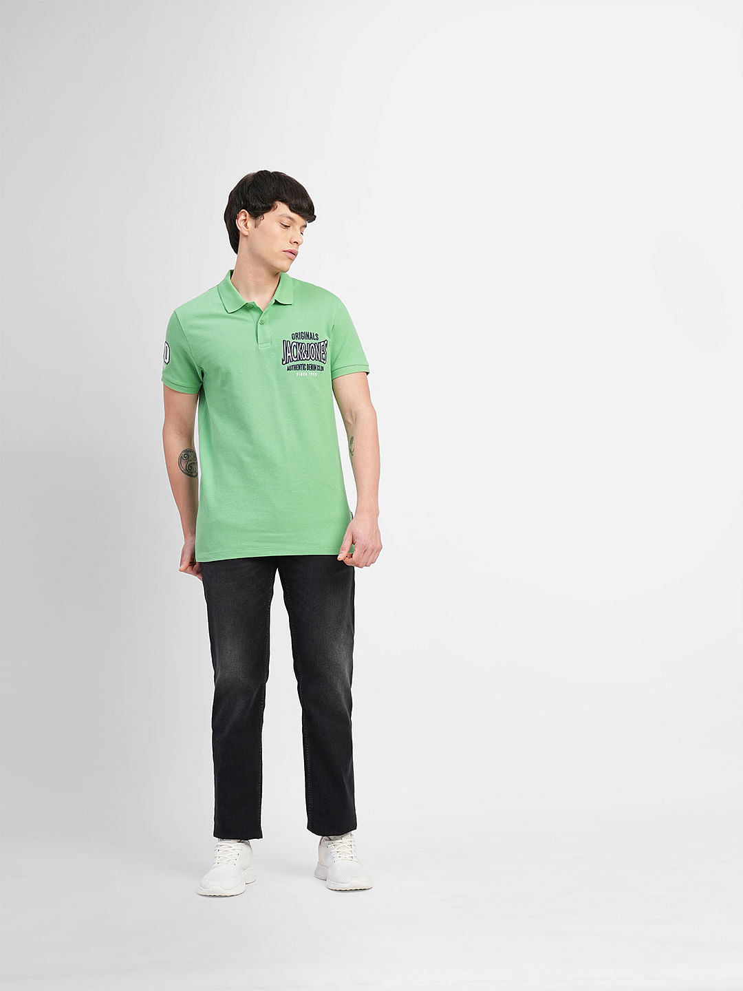 Green Embroidered Print Polo T-shirt