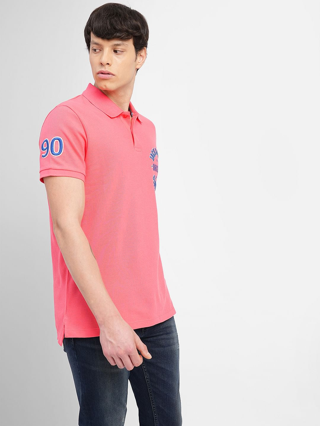 Pink Embroidered Print Polo T-shirt