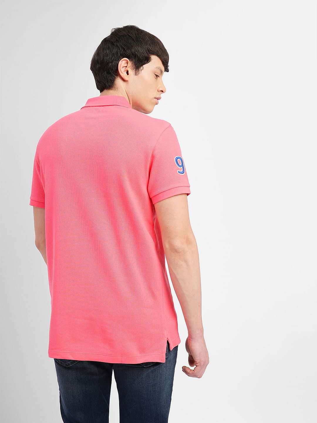 Pink Embroidered Print Polo T-shirt