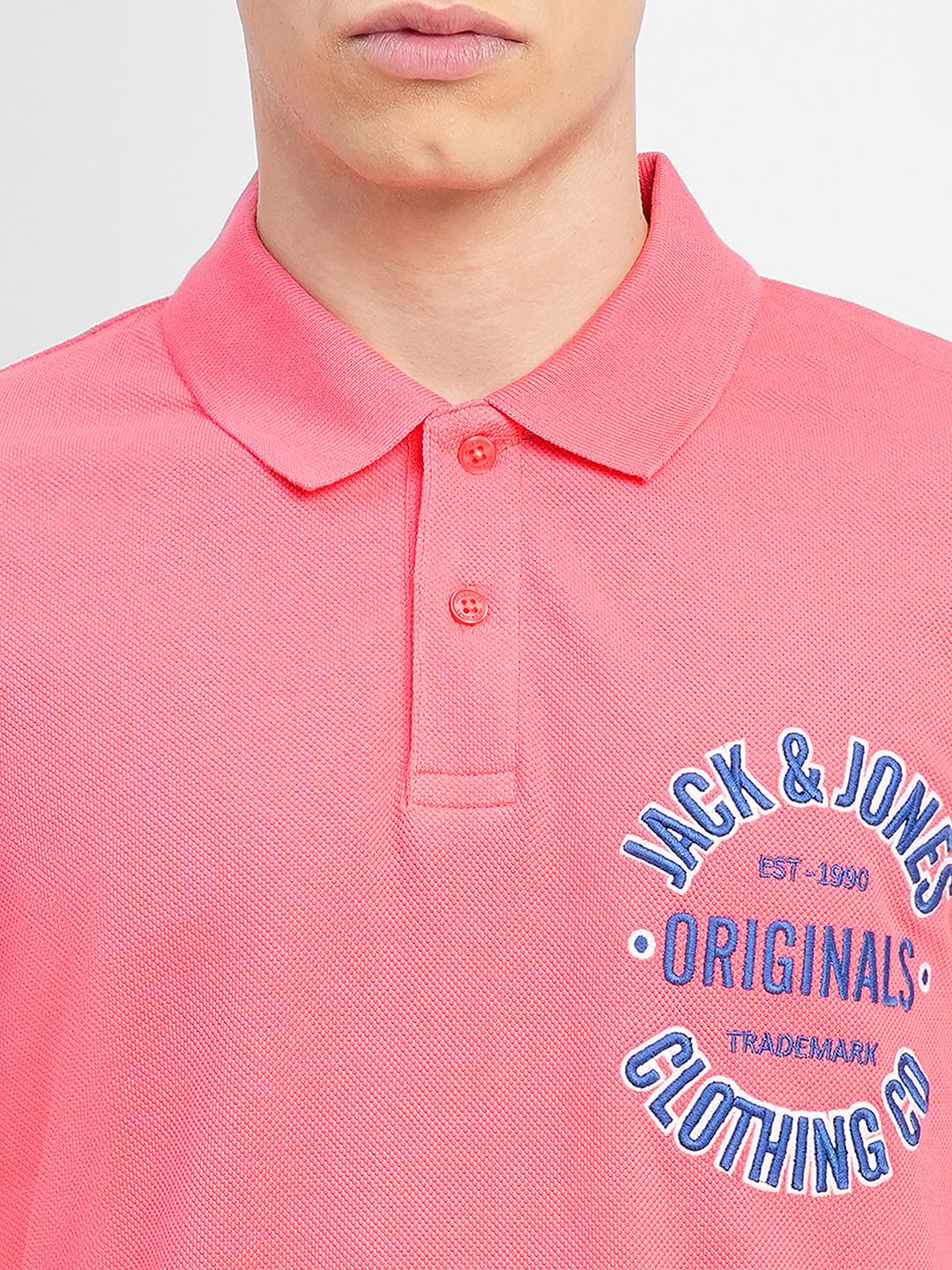 Pink Embroidered Print Polo T-shirt
