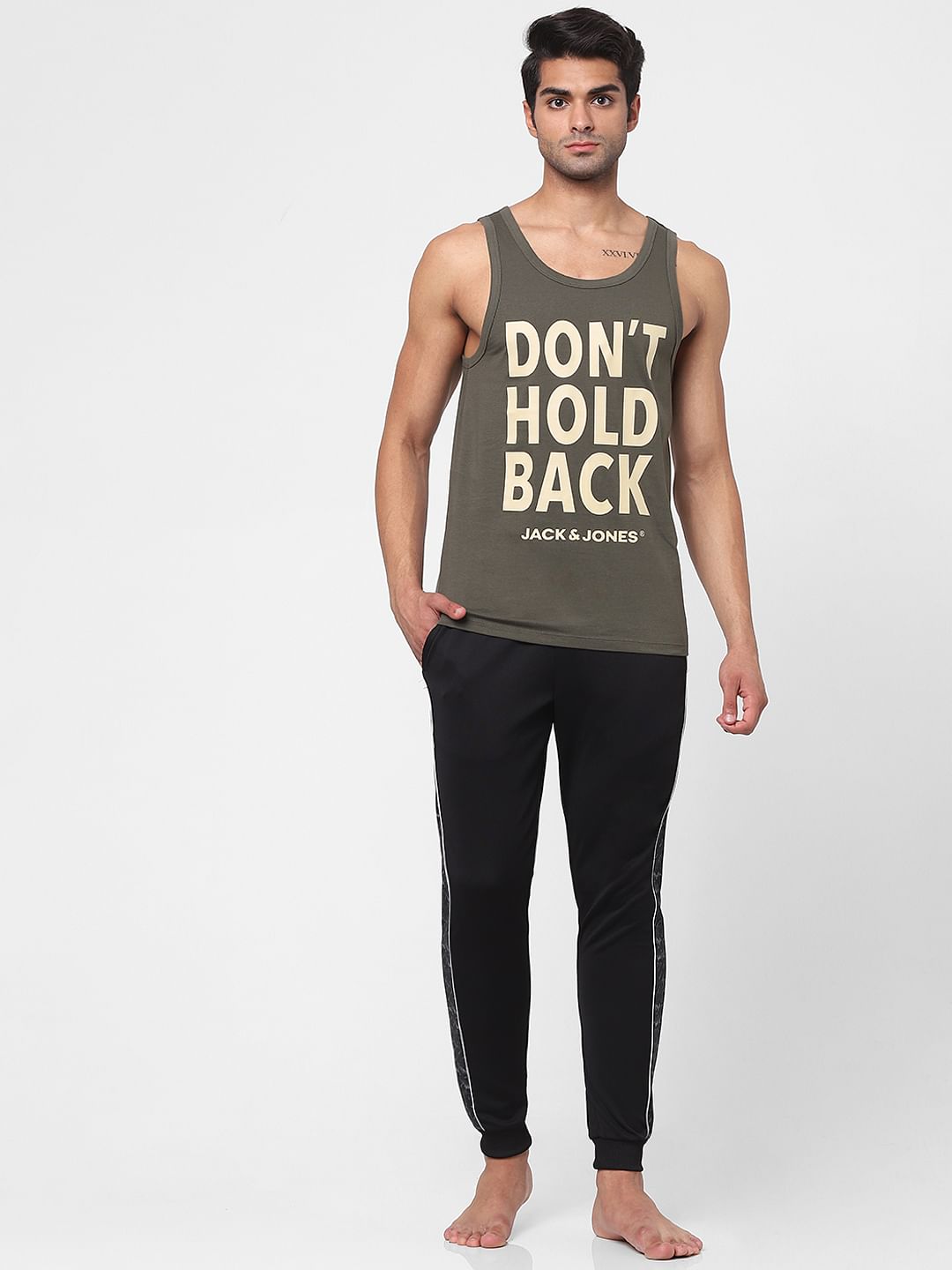 Green Slogan Print Vest - S