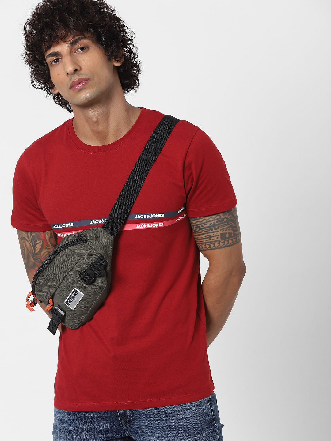 Red Logo Print Crew Neck T-shirt - S