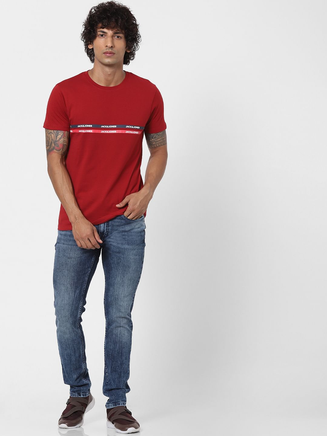 Red Logo Print Crew Neck T-shirt