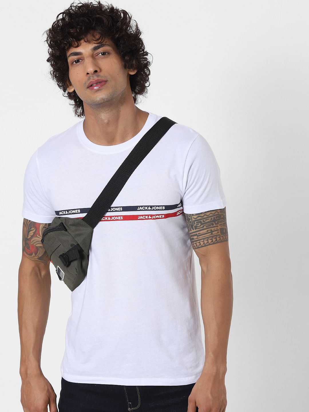 White Logo Print Crew Neck T-shirt - S