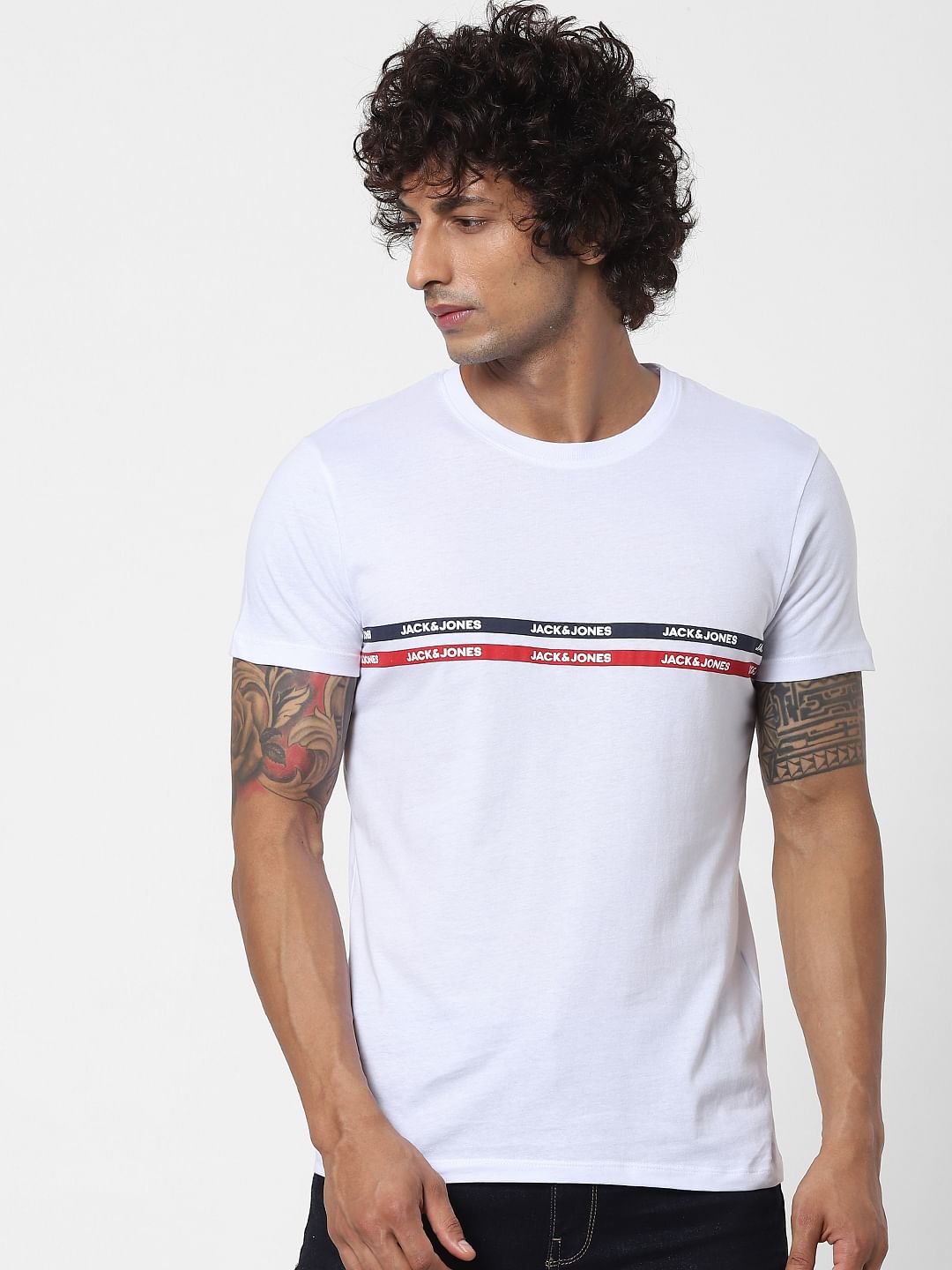 White Logo Print Crew Neck T-shirt