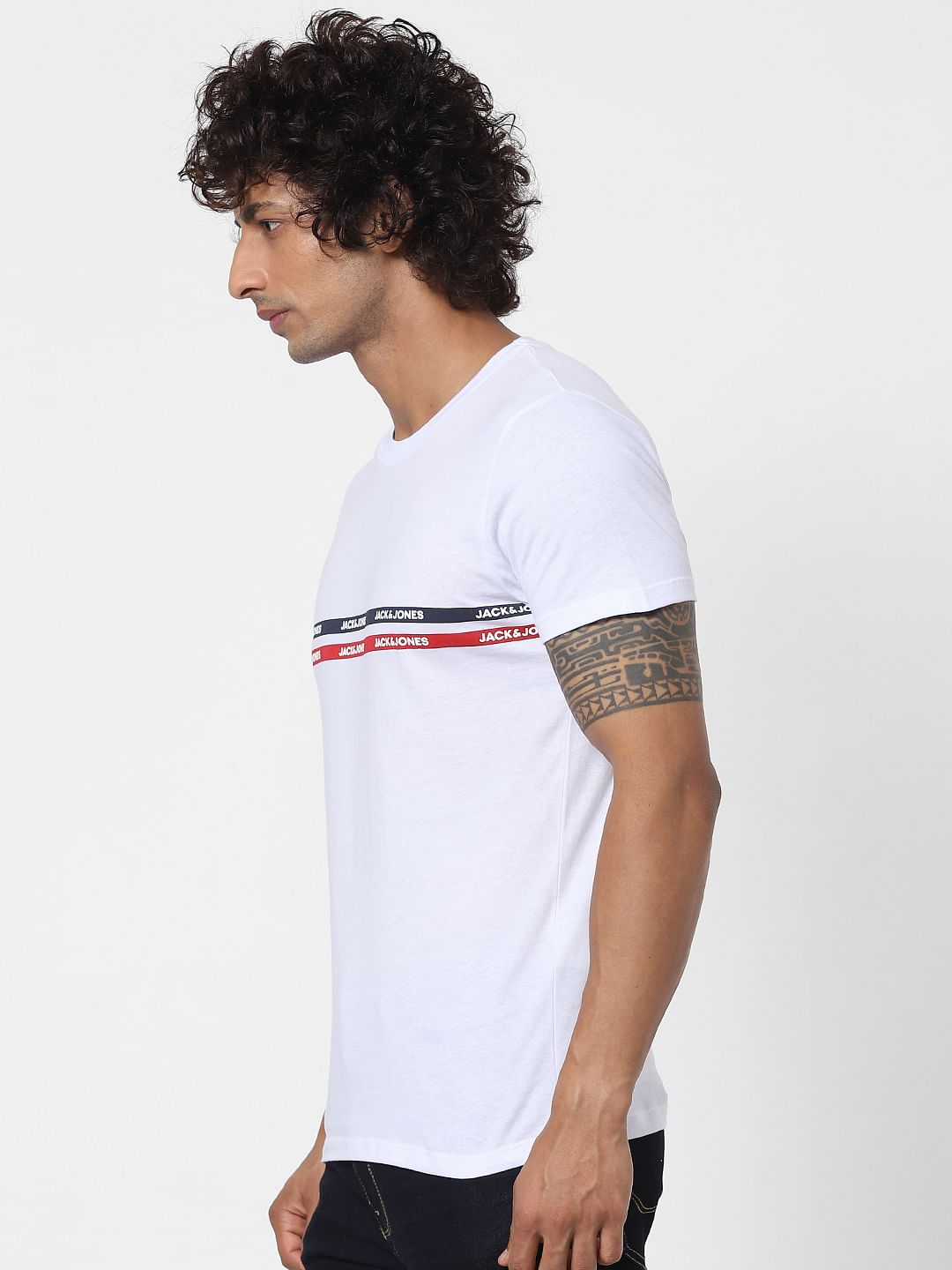 White Logo Print Crew Neck T-shirt