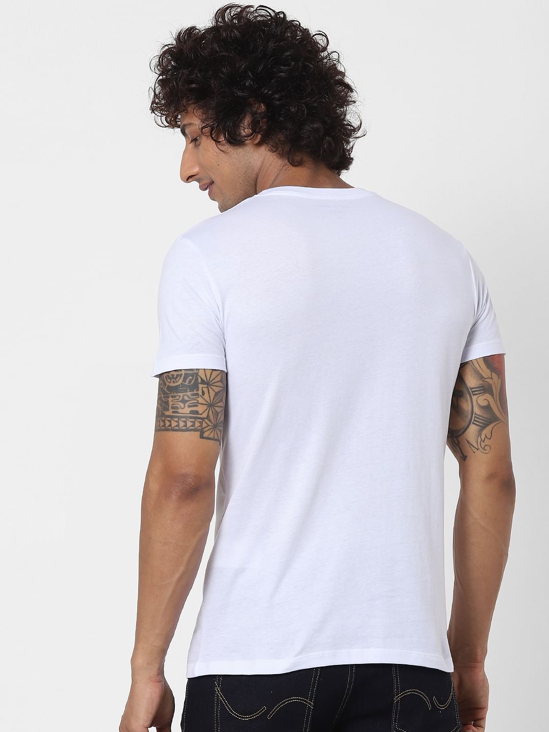 White Logo Print Crew Neck T-shirt
