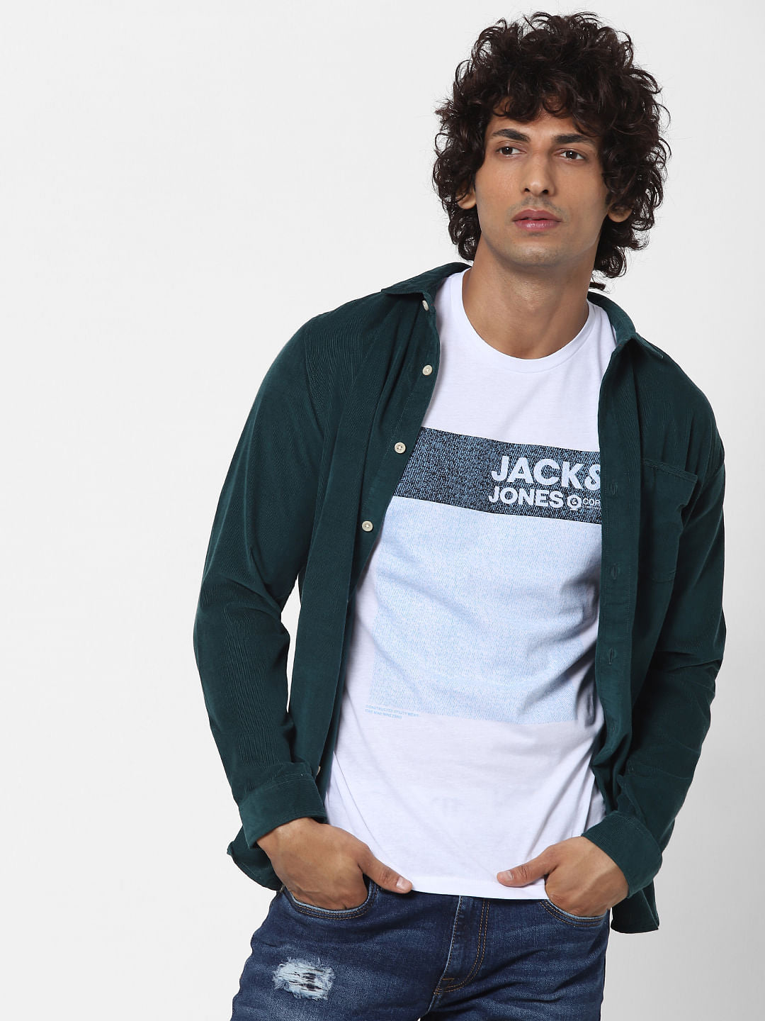 White Logo Print Crew Neck T-shirt - S