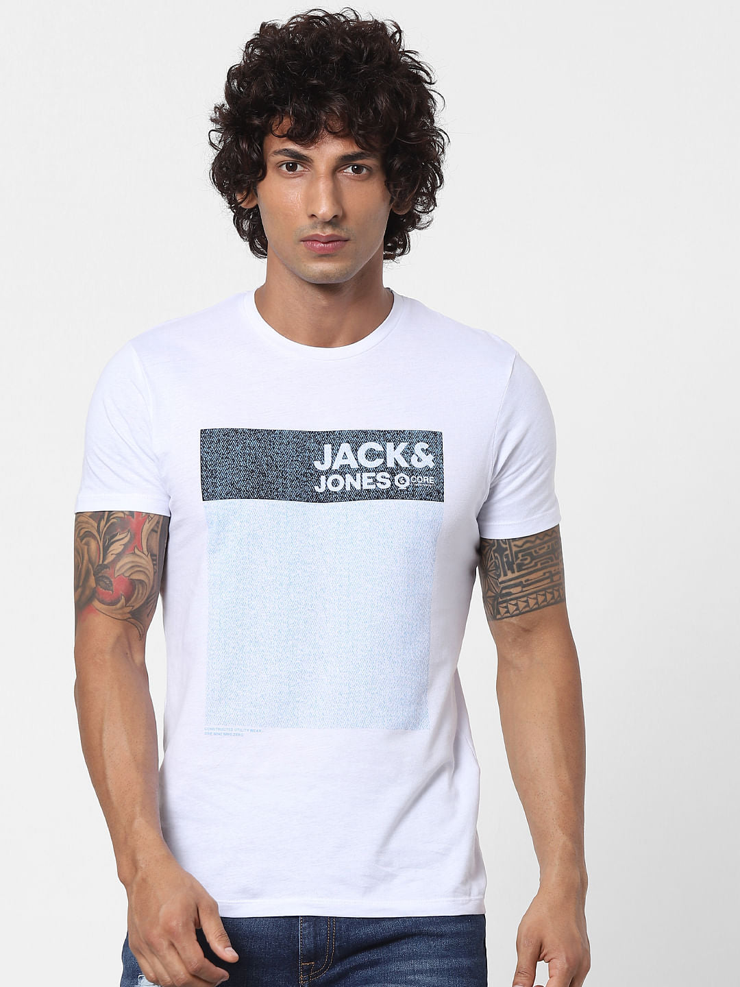 White Logo Print Crew Neck T-shirt