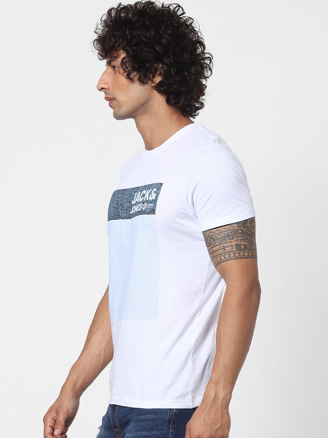 White Logo Print Crew Neck T-shirt