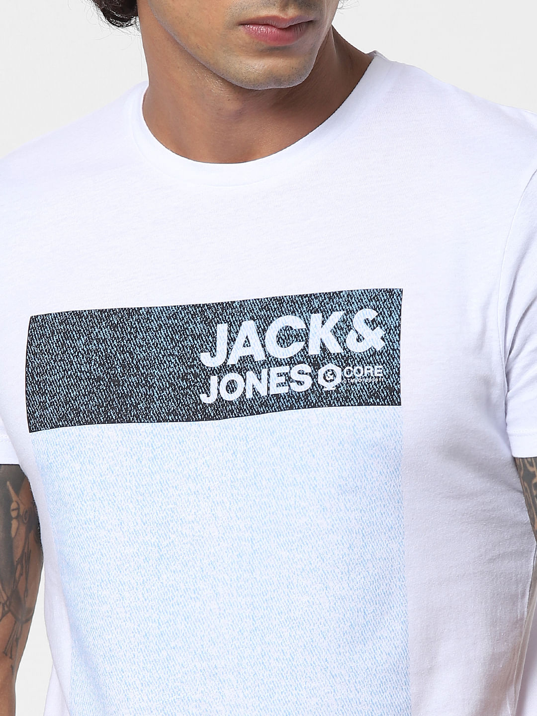 White Logo Print Crew Neck T-shirt
