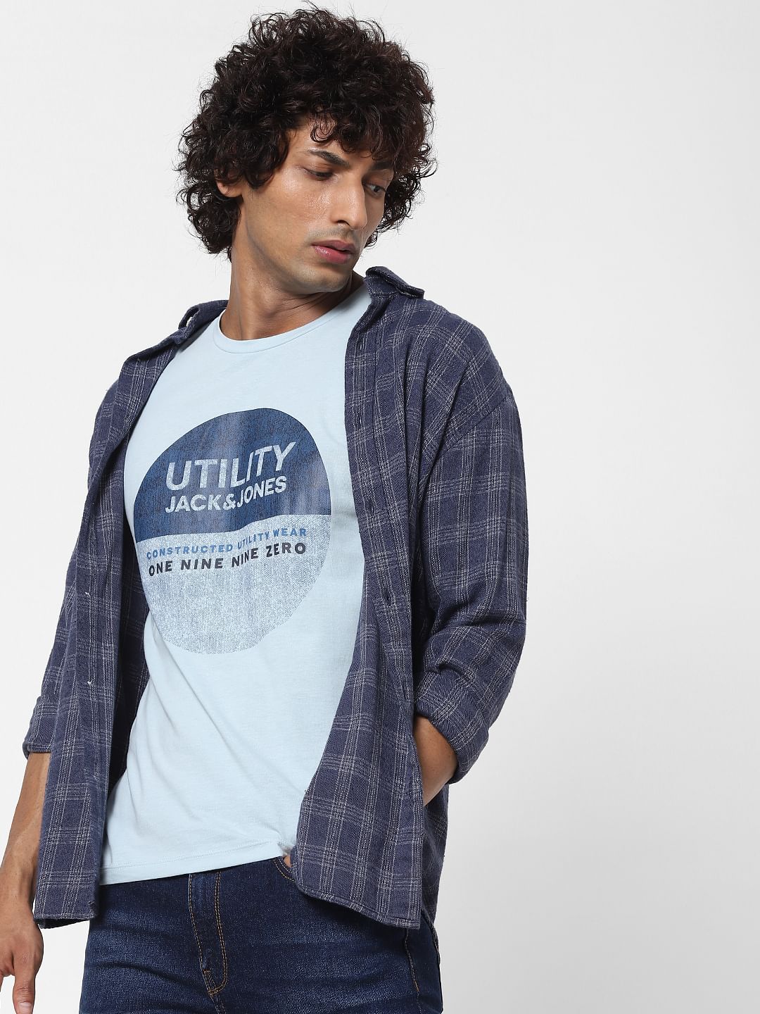 Blue Logo Print Crew Neck T-shirt - S