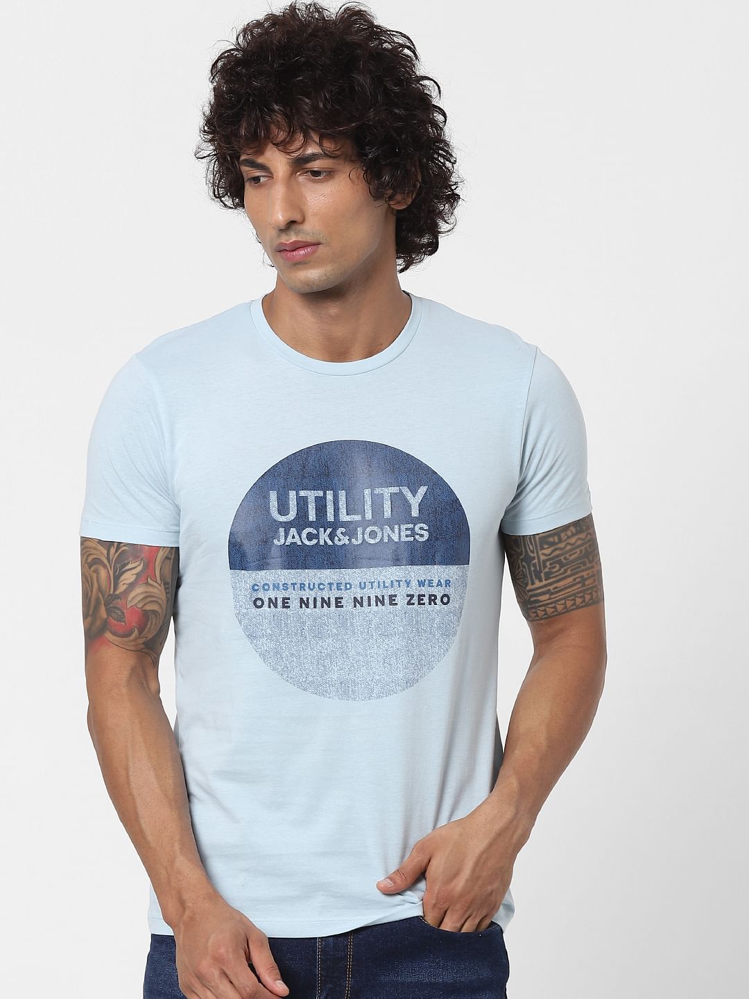 Blue Logo Print Crew Neck T-shirt