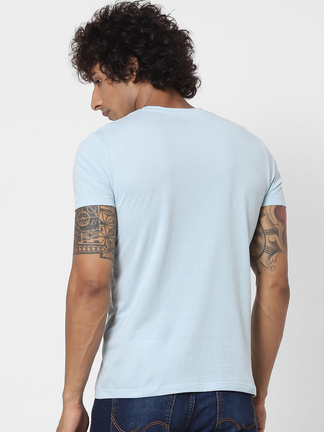 Blue Logo Print Crew Neck T-shirt