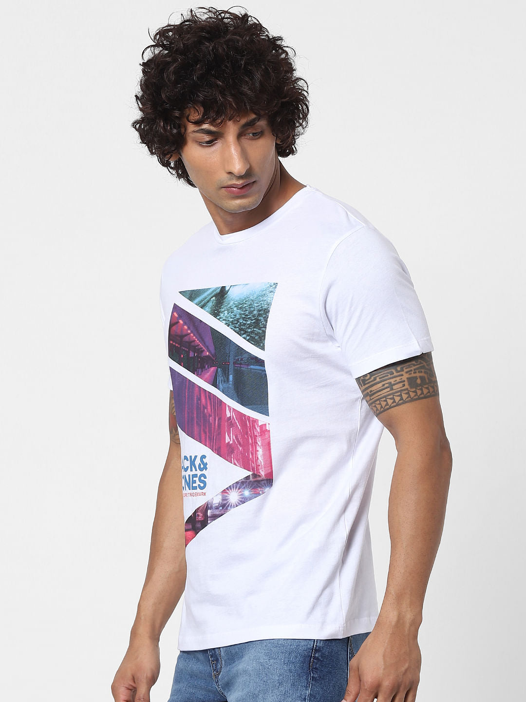 White Graphic Print Crew Neck T-shirt
