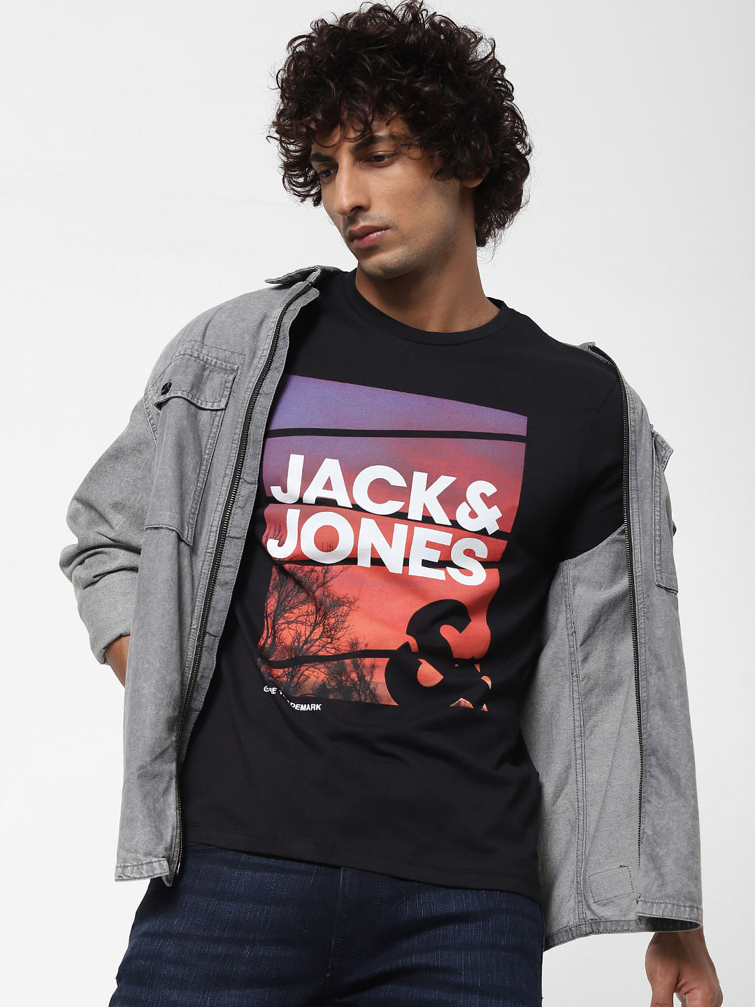 Black Graphic Logo Print Crew Neck T-shirt - S