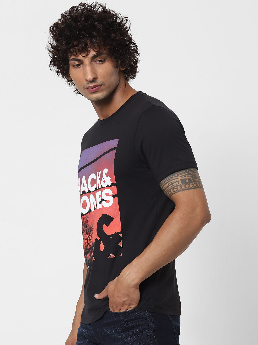 Black Graphic Logo Print Crew Neck T-shirt
