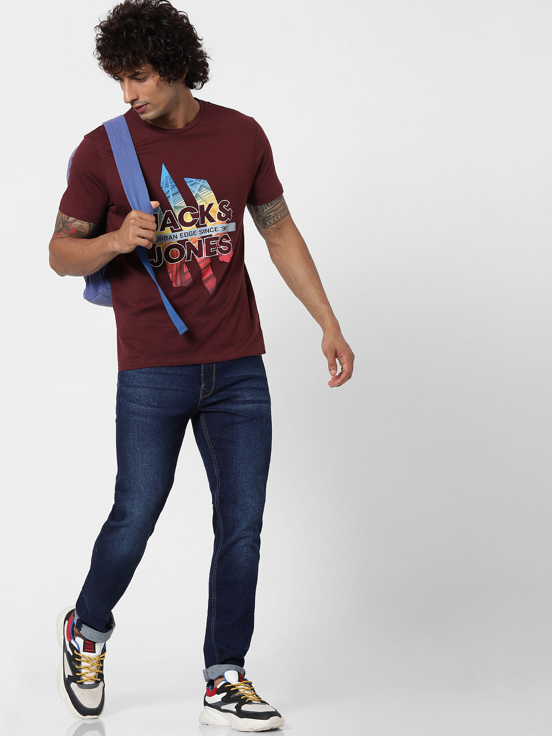 Maroon Graphic Logo Print Crew Neck T-shirt - S