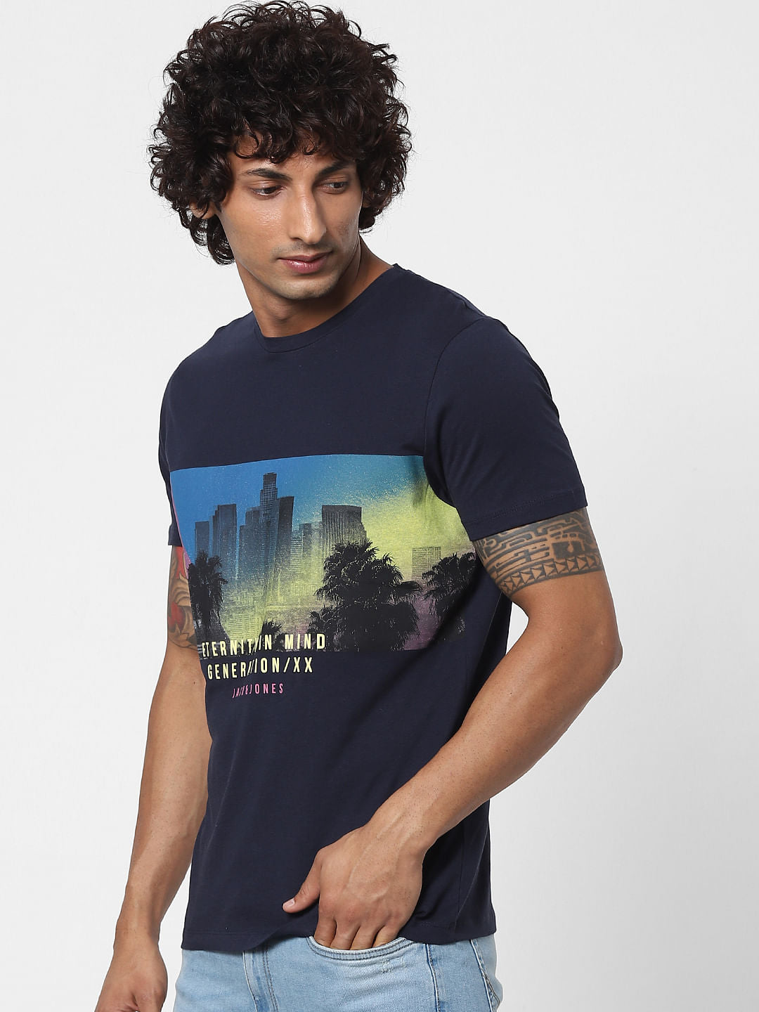 Blue Graphic Print Crew Neck T-shirt