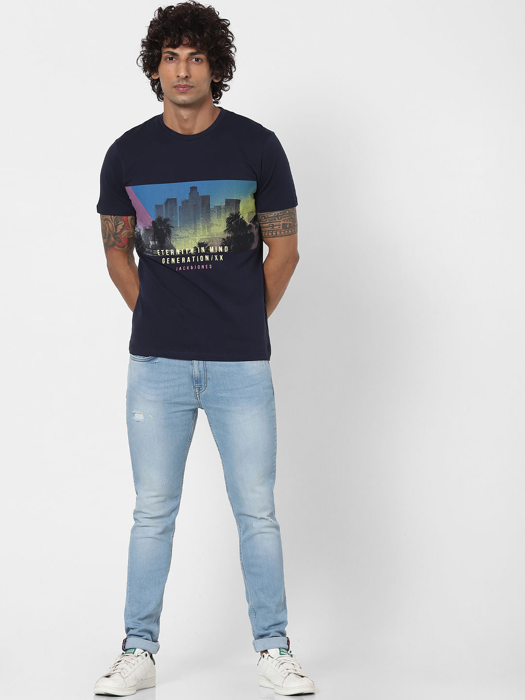 Blue Graphic Print Crew Neck T-shirt