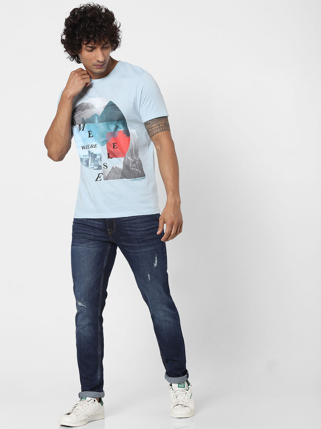Blue Graphic Print Crew Neck T-shirt