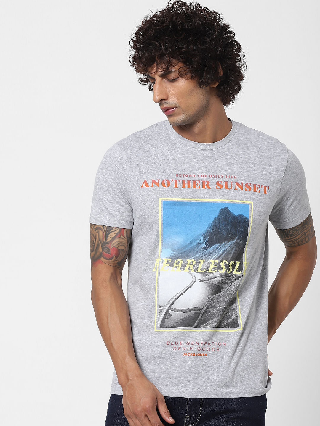 Grey Graphic Print Crew Neck T-shirt