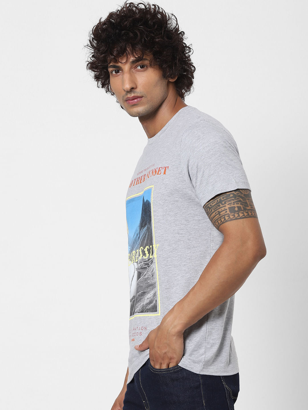 Grey Graphic Print Crew Neck T-shirt