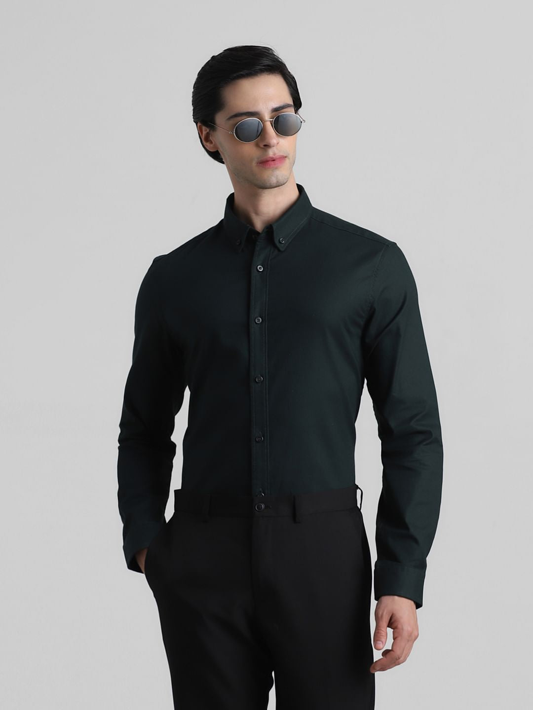 Dark Green Formal Full Sleeves Shirt - S