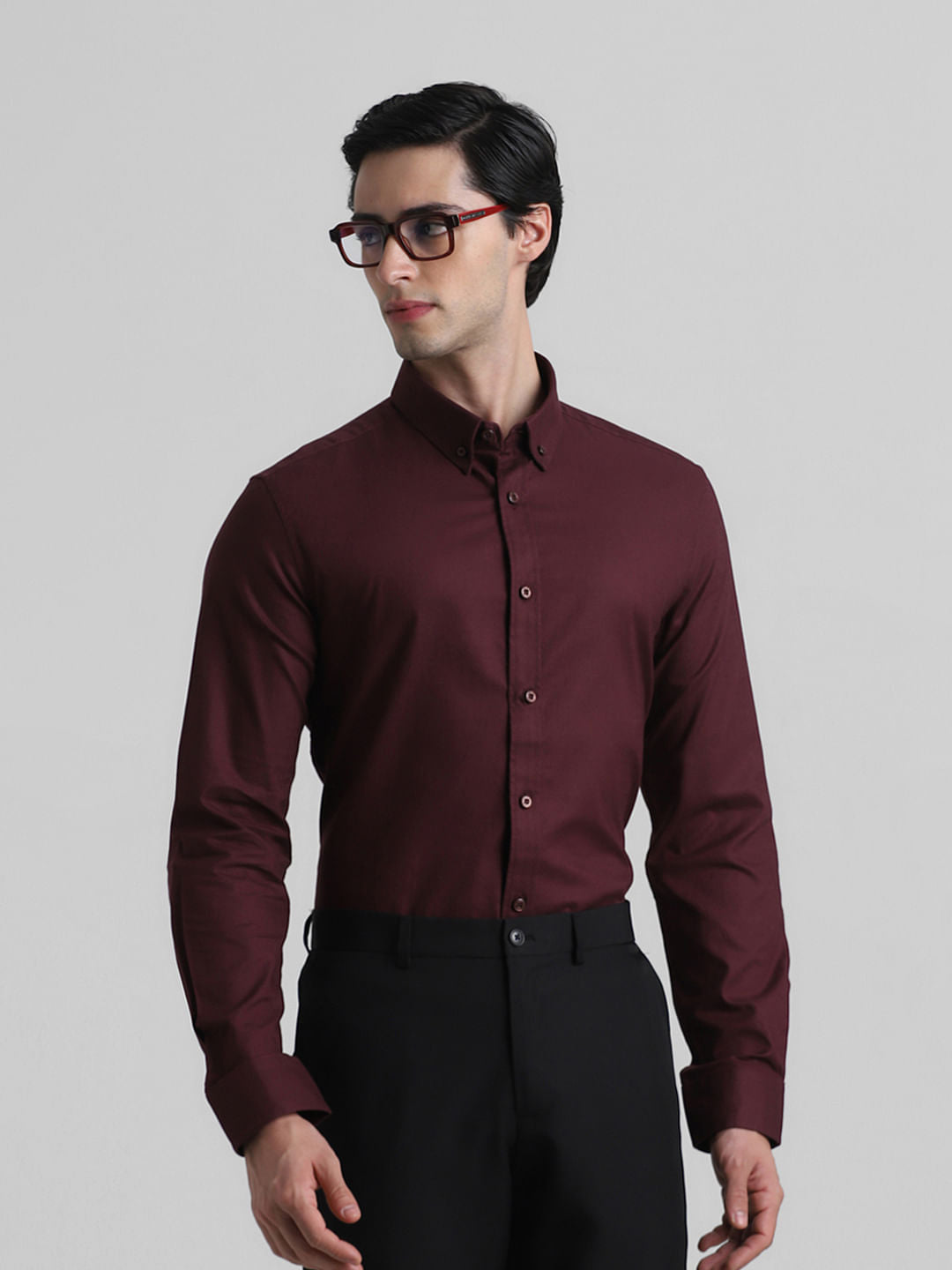 Maroon Formal Full Sleeves Shirt - S