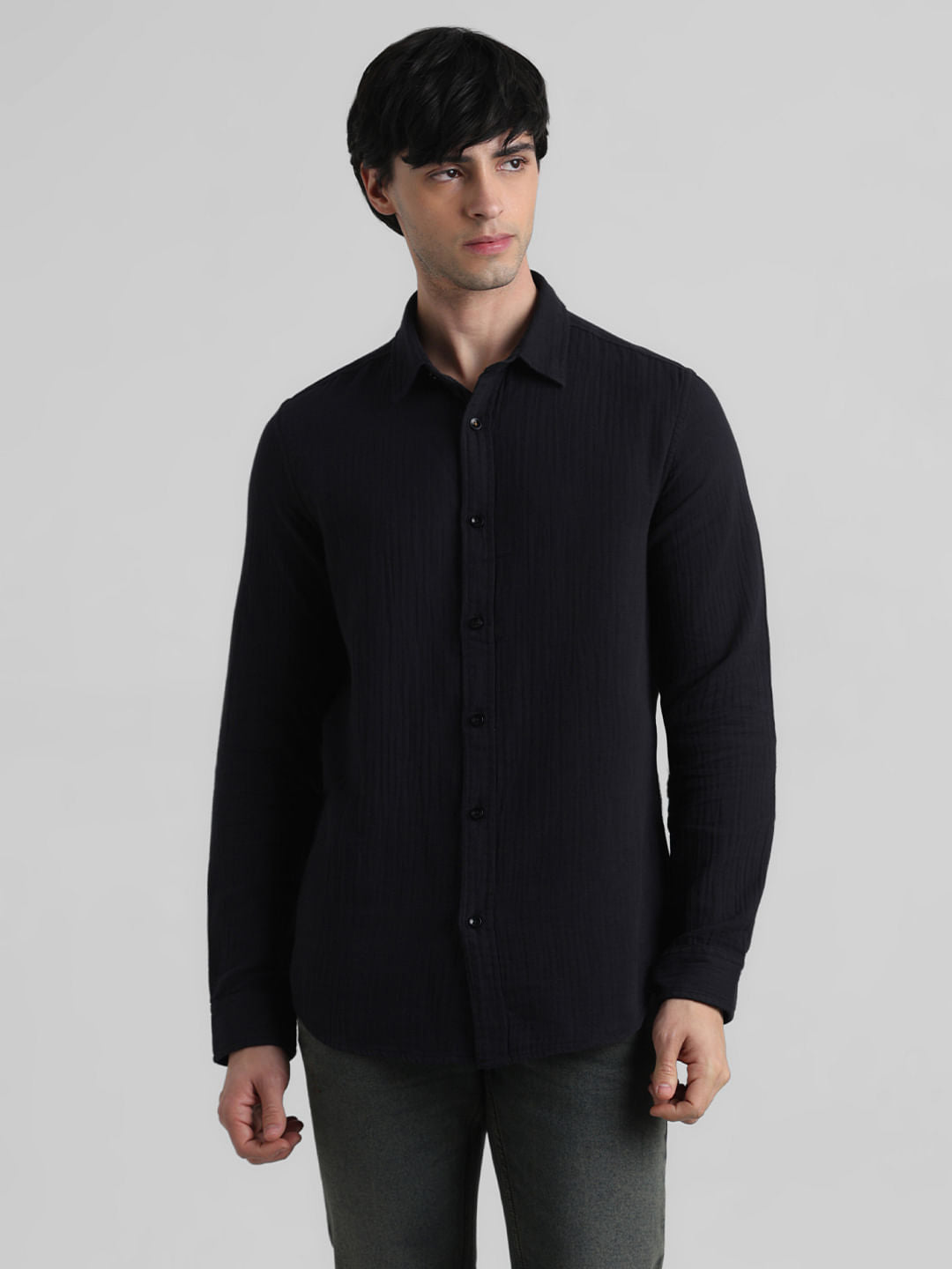 Black Crinkle Weave Shirt