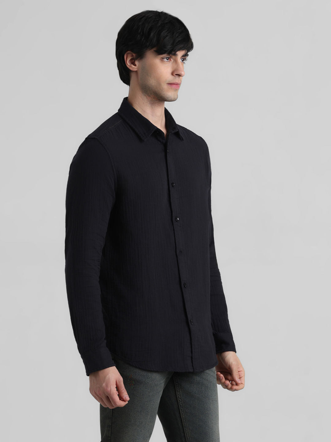 Black Crinkle Weave Shirt