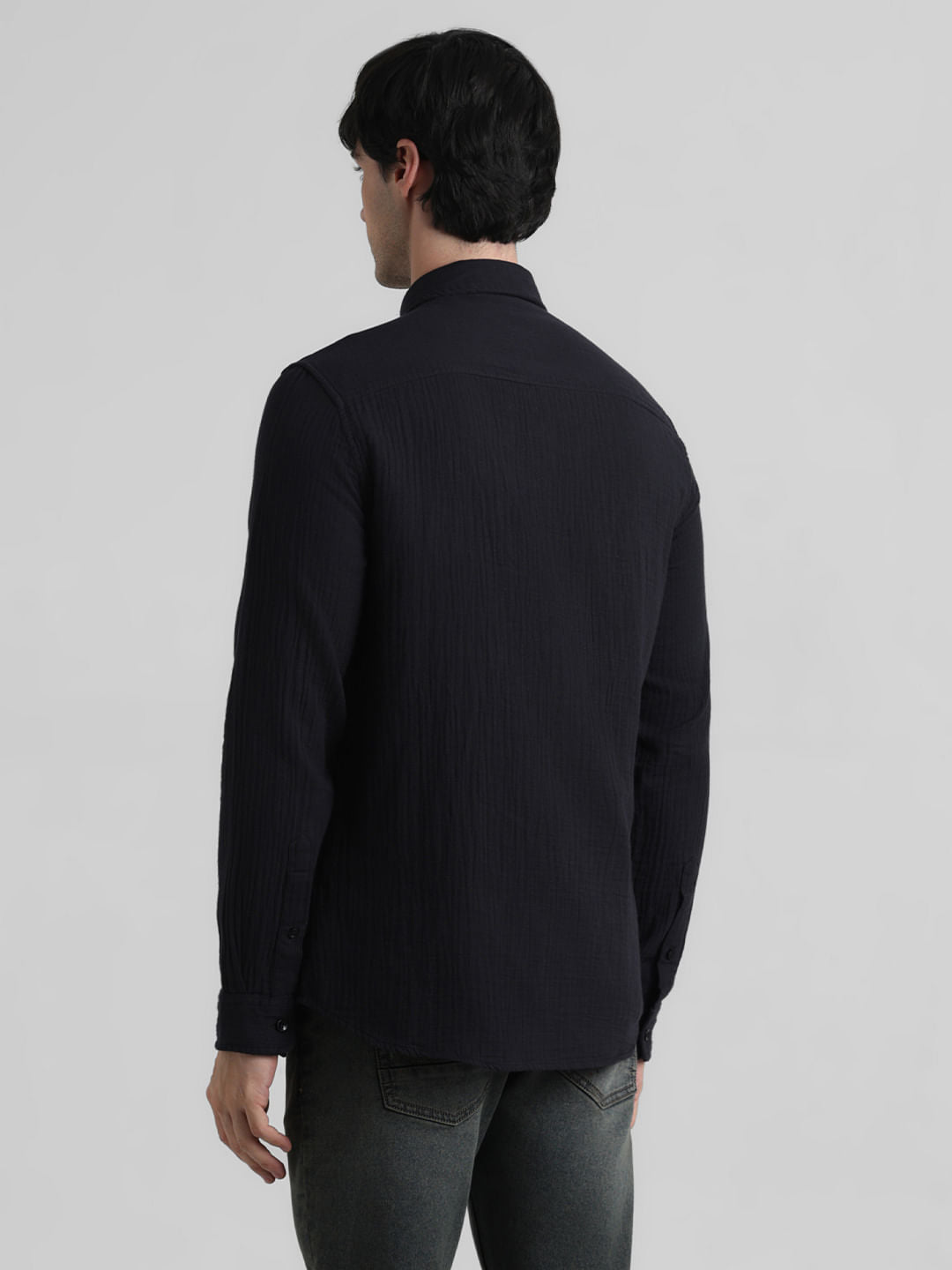 Black Crinkle Weave Shirt