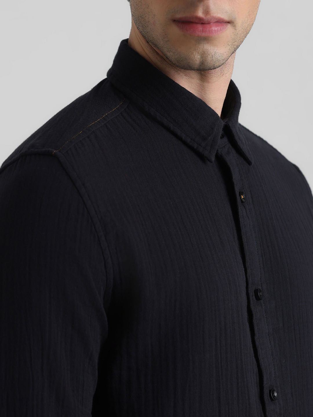 Black Crinkle Weave Shirt