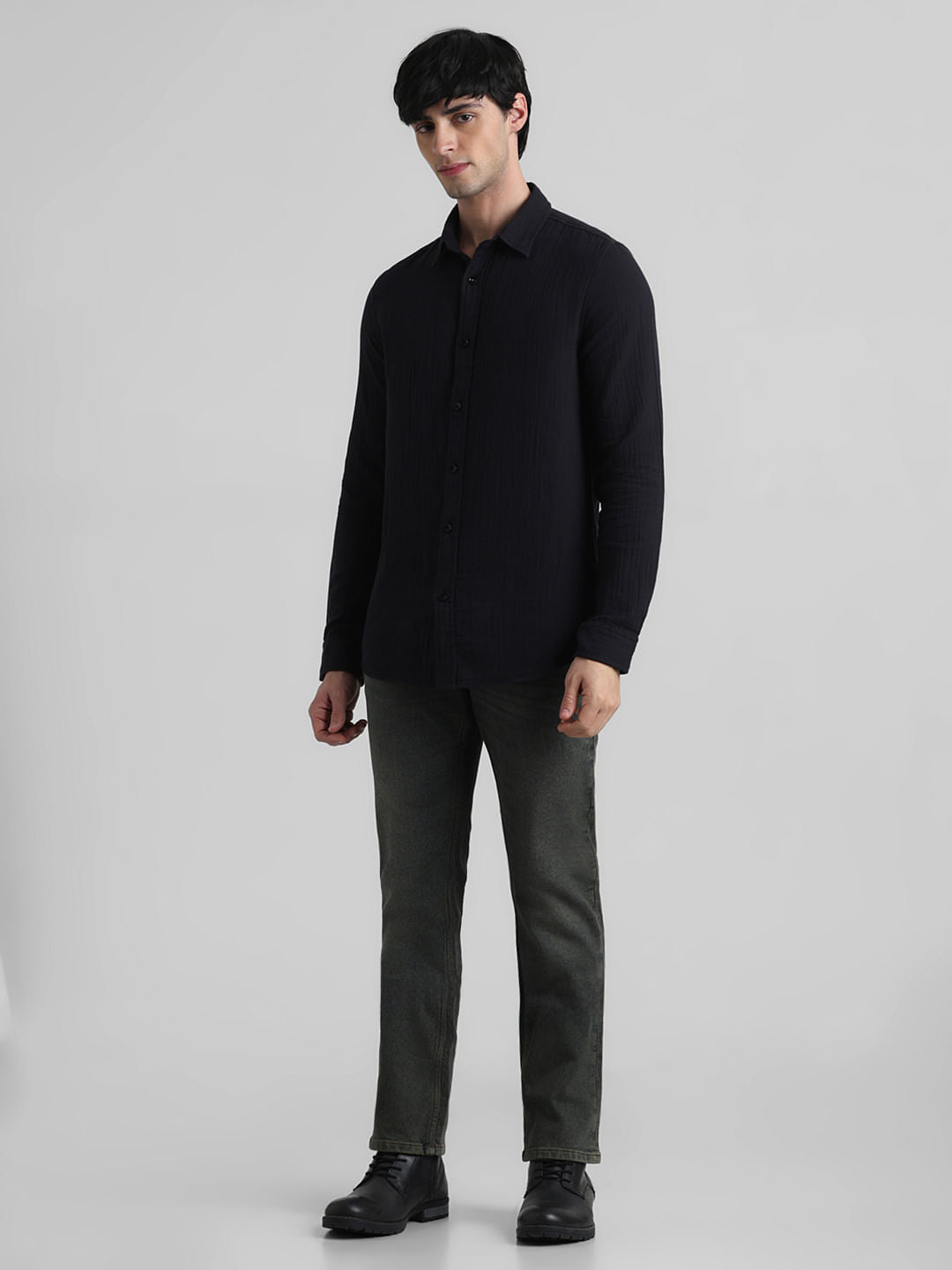 Black Crinkle Weave Shirt