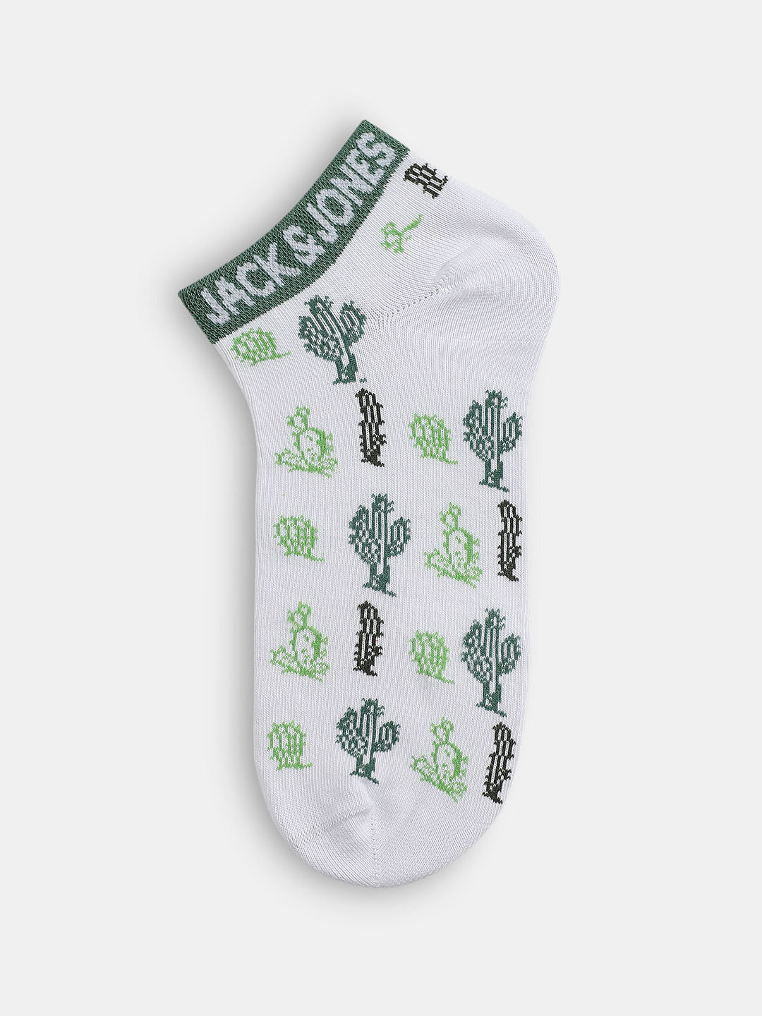 White Cactus Print Ankle-Length Socks - ONE
